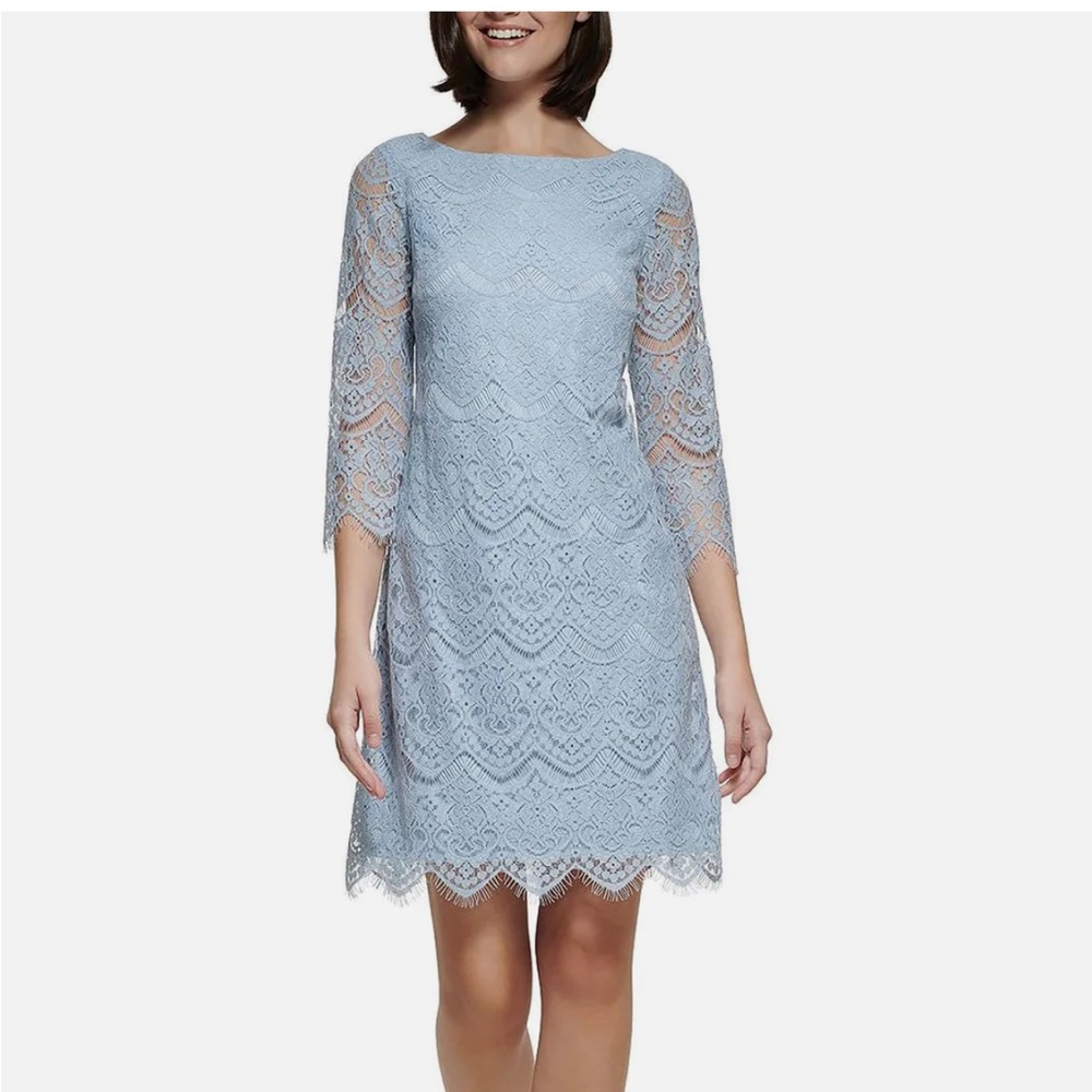 Jessica Howard - Womens Lace Overlay Above Knee Shift Dress